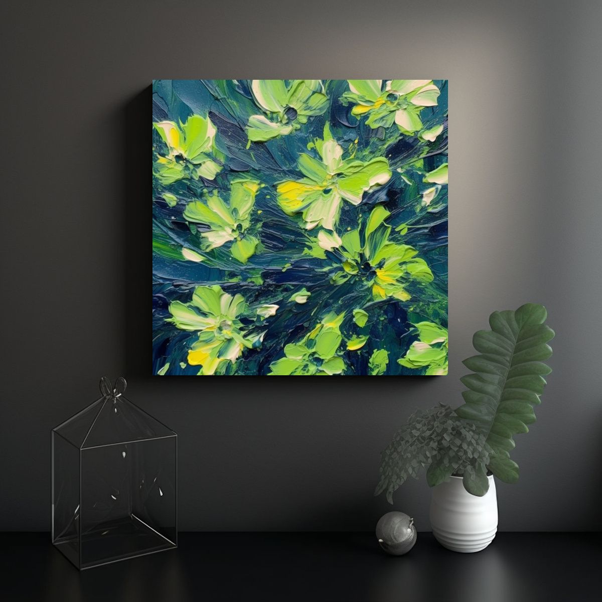 GENERICO - Pinturas Abstractas Borrosas Armónicas En Verde 70x70 Cm