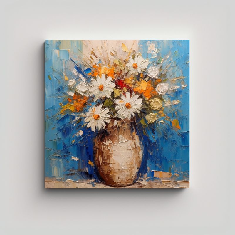 GENERICO - Cuadro Abstracto De Flores En Jarrón Para 90x90 Cm