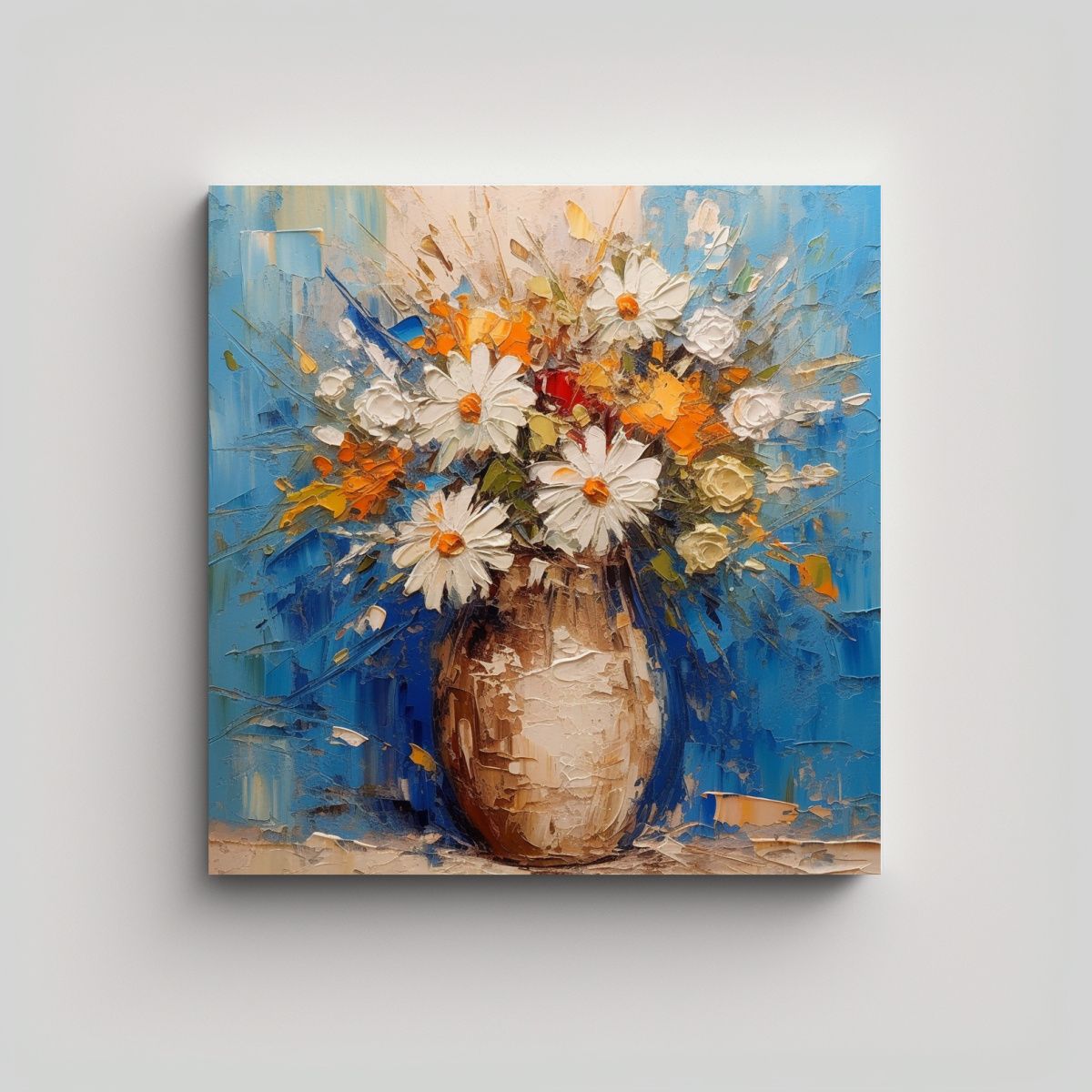 GENERICO - Cuadro Abstracto De Flores En Jarrón Para 60x60 Cm