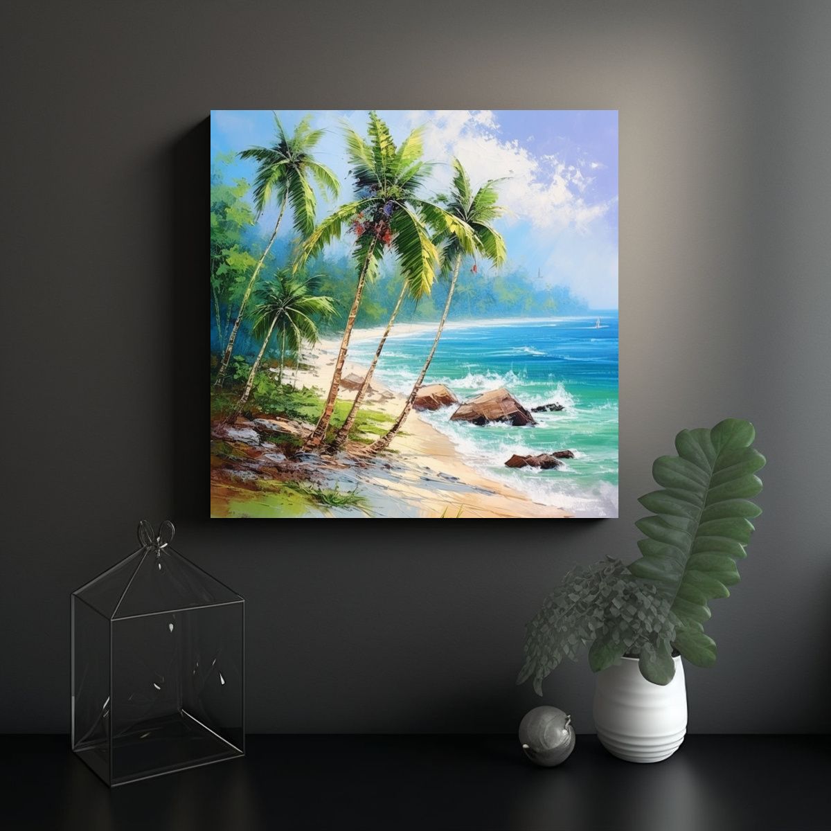 GENERICO - Pinturas De Playa Brillante Con Palmeras En 60x60 Cm