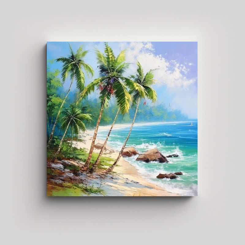 GENERICO - Pinturas De Playa Brillante Con Palmeras En 50x50 Cm