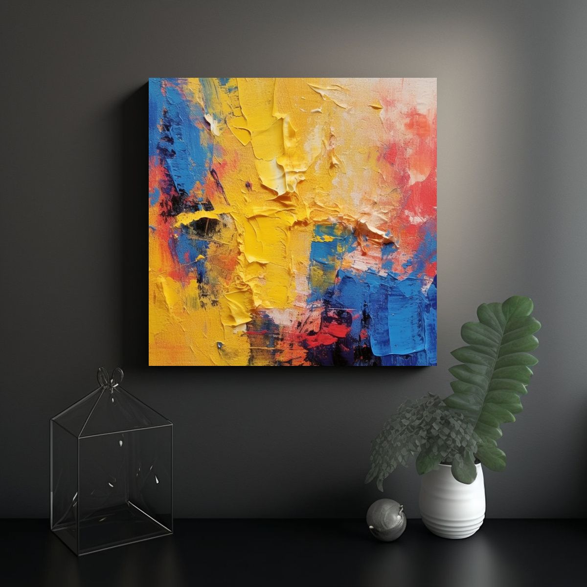 GENERICO - Cuadro Abstracto En Bastidor De Madera Para 90x90 Cm