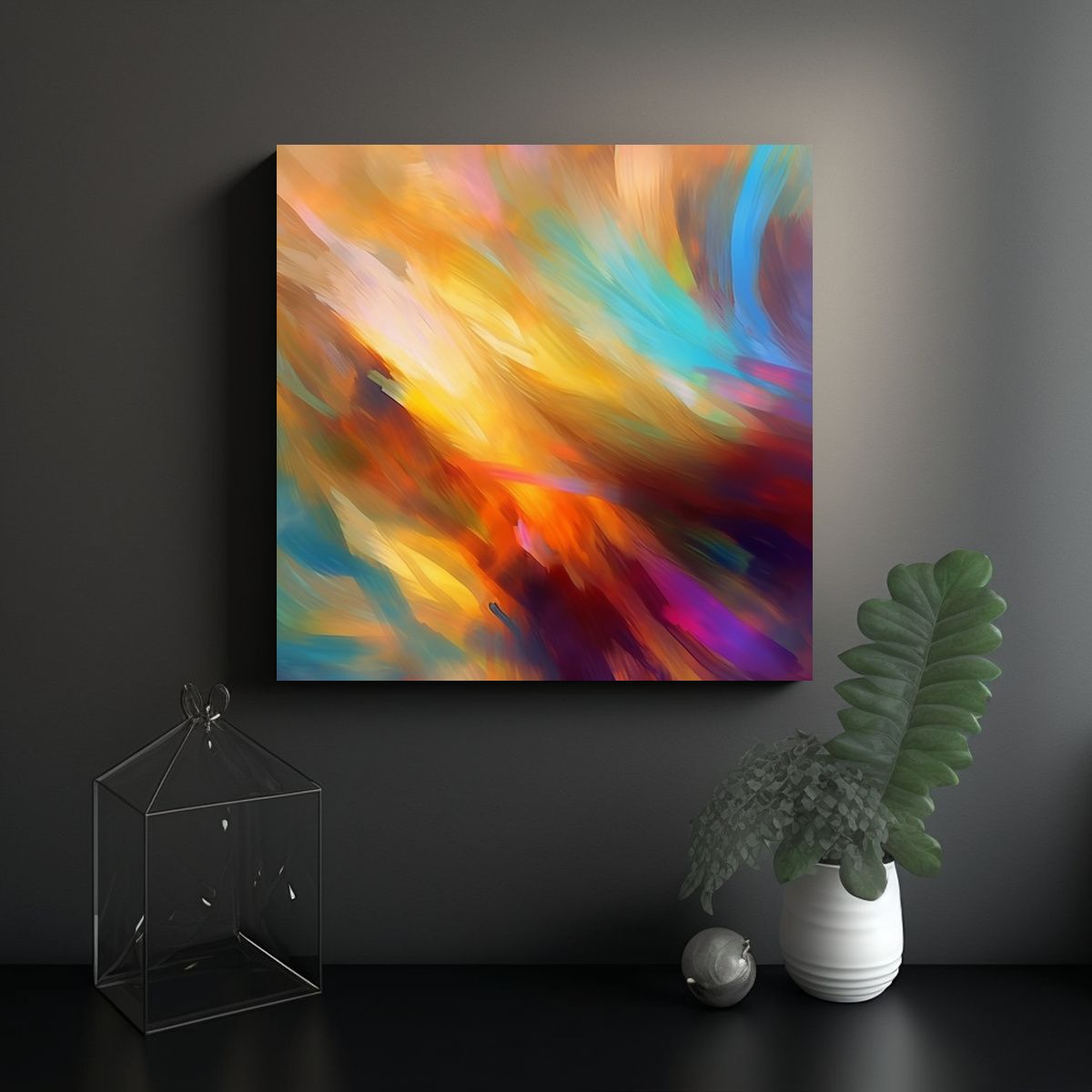 GENERICO - Pintura Arte Moderno Con Pinceladas Estilo Calidez 90x90 Cm