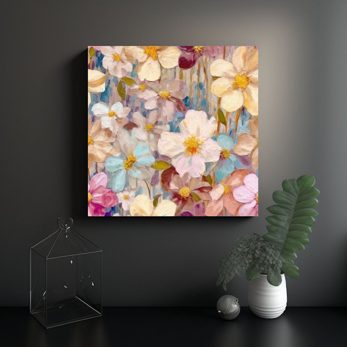 GENERICO - Pintura Al óleo Con Flores Hermosas Brotando En 90x90 Cm