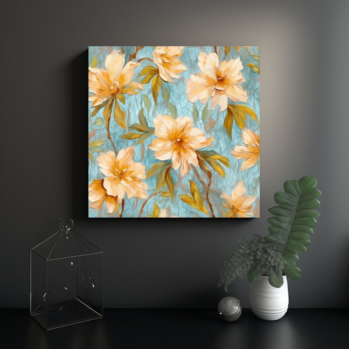 GENERICO - Lienzo Tela Flores Flores Impasto Pintura Al 80x80 Cm