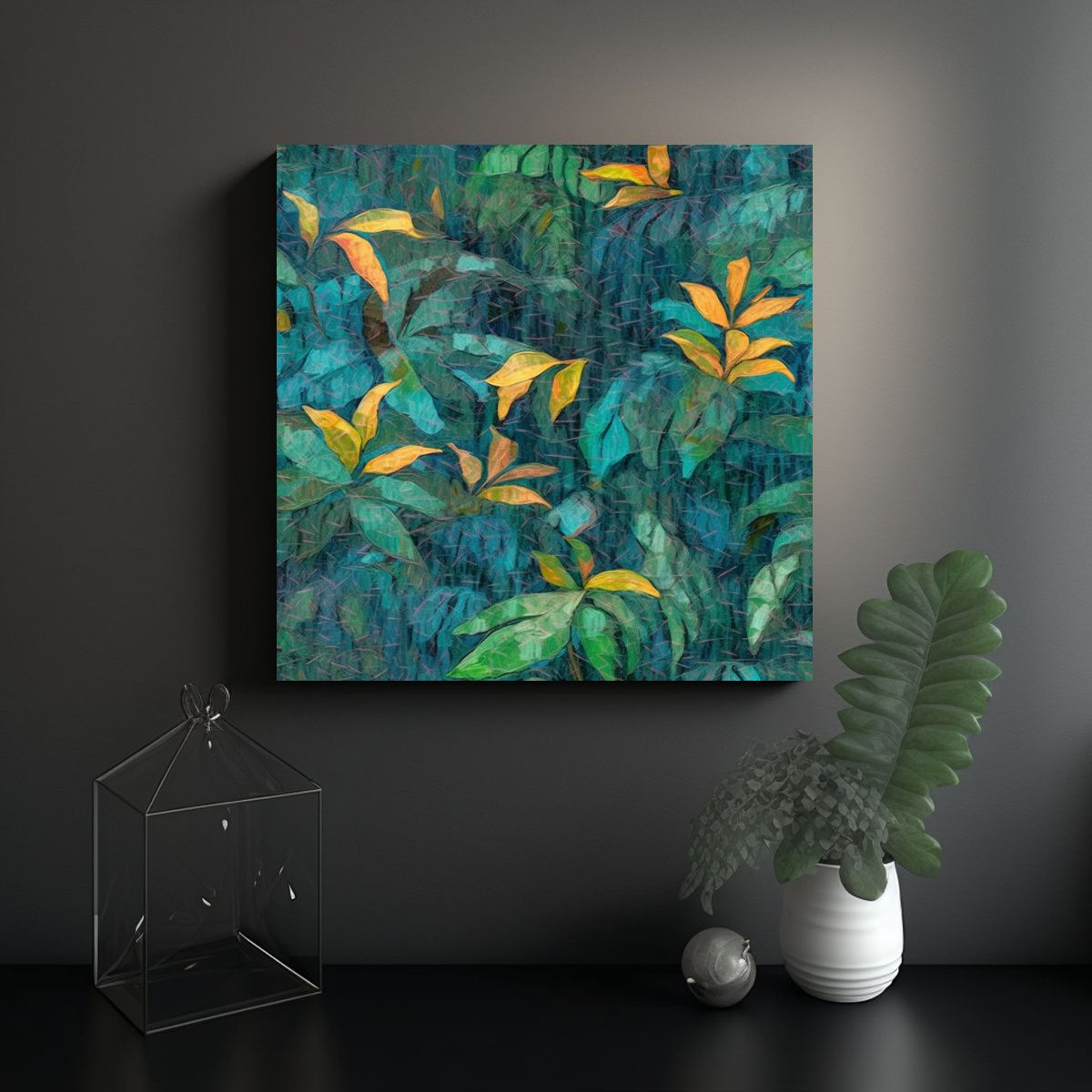 GENERICO - Pintura Acrílica Bosque Tropical En Lienzo Arte 90x90 Cm