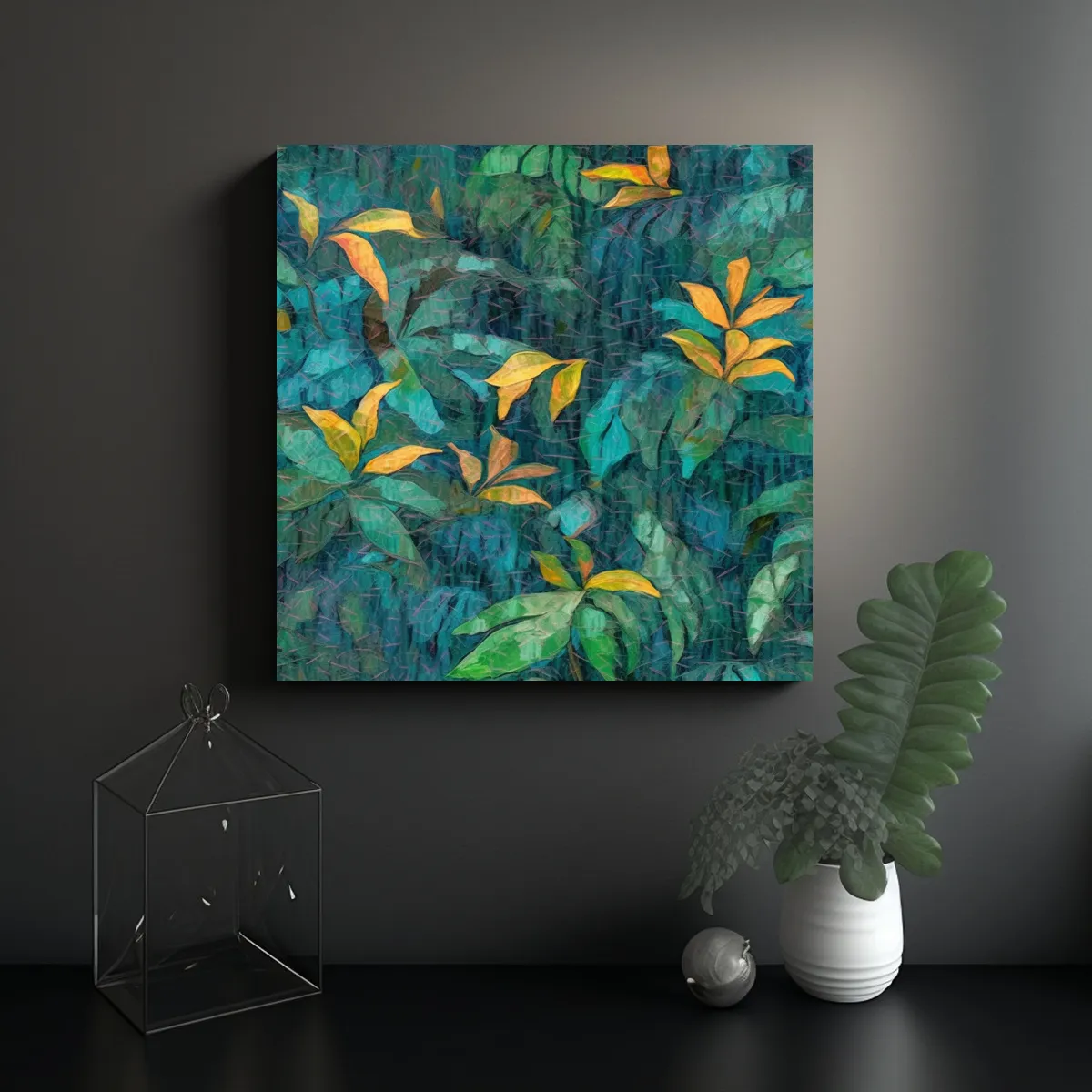 GENERICO - Pintura Acrílica Bosque Tropical En Lienzo Arte 50x50 Cm