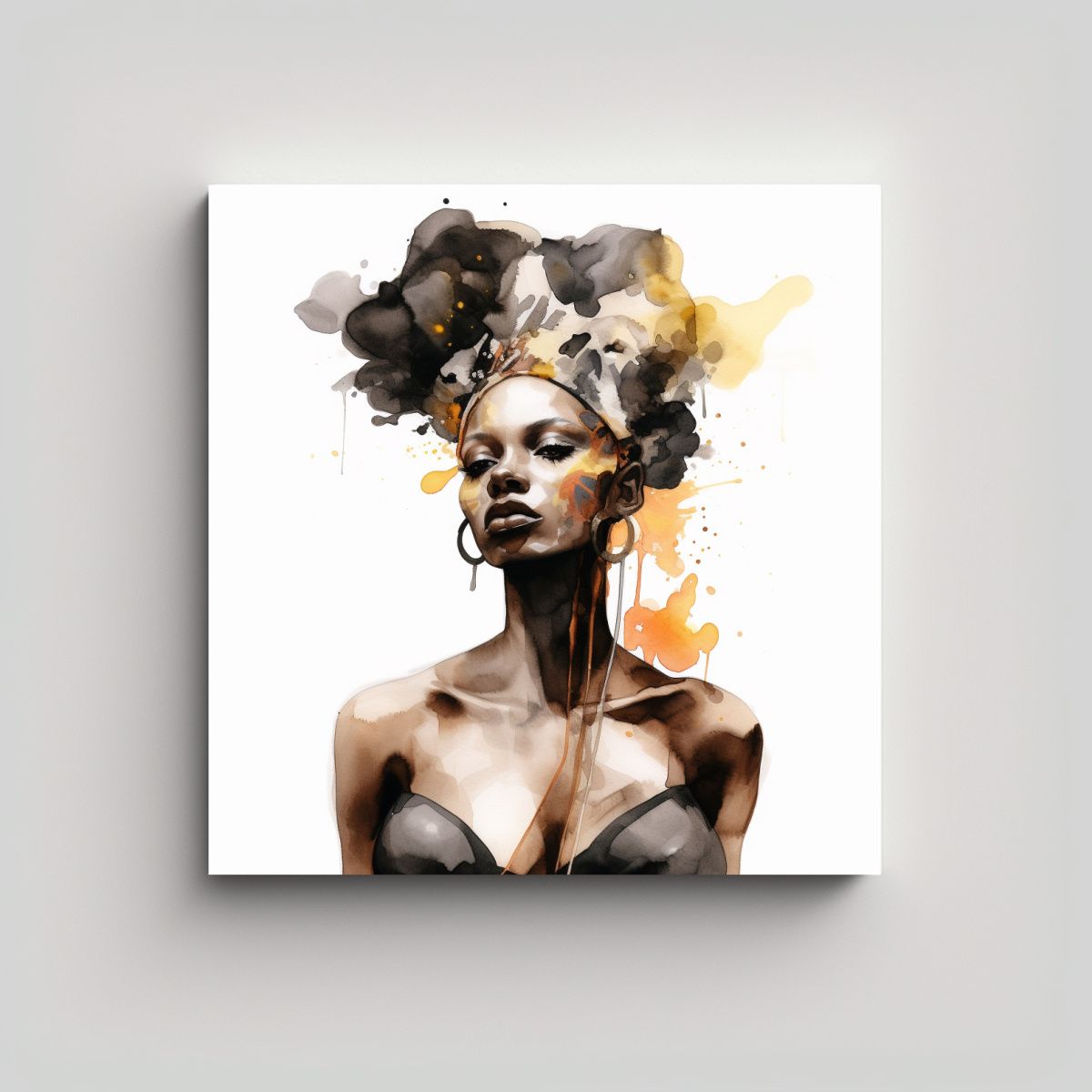 GENERICO - Cuadro Acuarela Mujer Negra Tonos Protagonismo 50x50 Cm