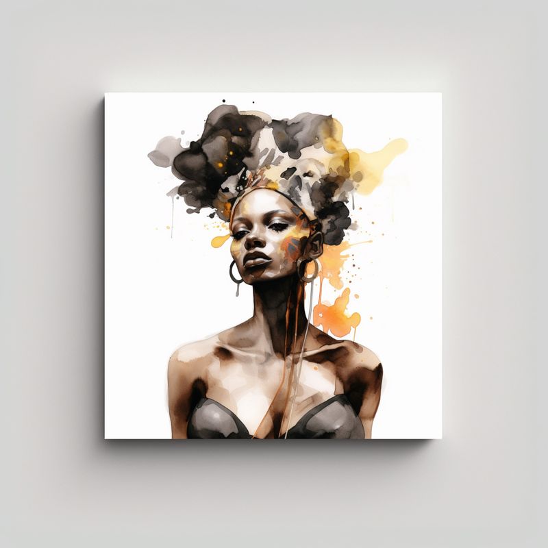 GENERICO - Cuadro Acuarela Mujer Negra Tonos Protagonismo 50x50 Cm