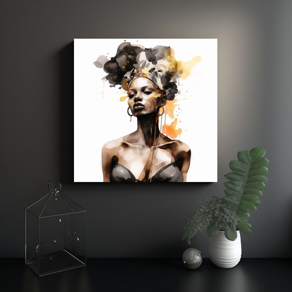 GENERICO - Cuadro Acuarela Mujer Negra Tonos Protagonismo 50x50 Cm