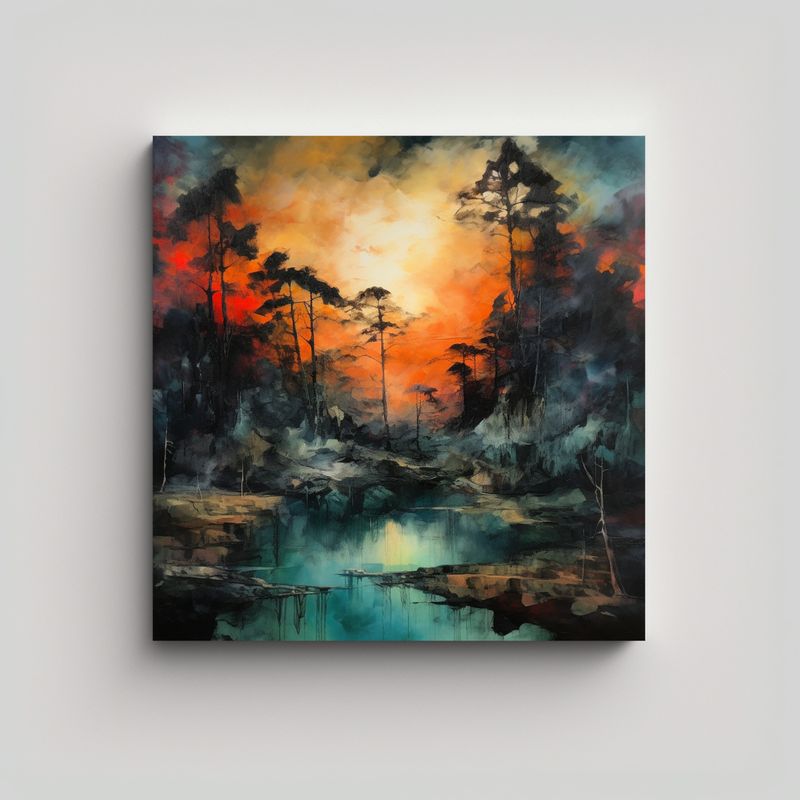 GENERICO - Pintura Paisajística Japonesa De Diseño Cuadro: 50x50 Cm