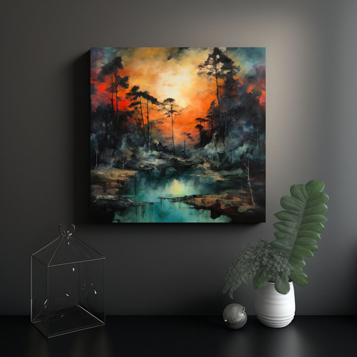 GENERICO - Pintura Paisajística Japonesa De Diseño Cuadro: 50x50 Cm