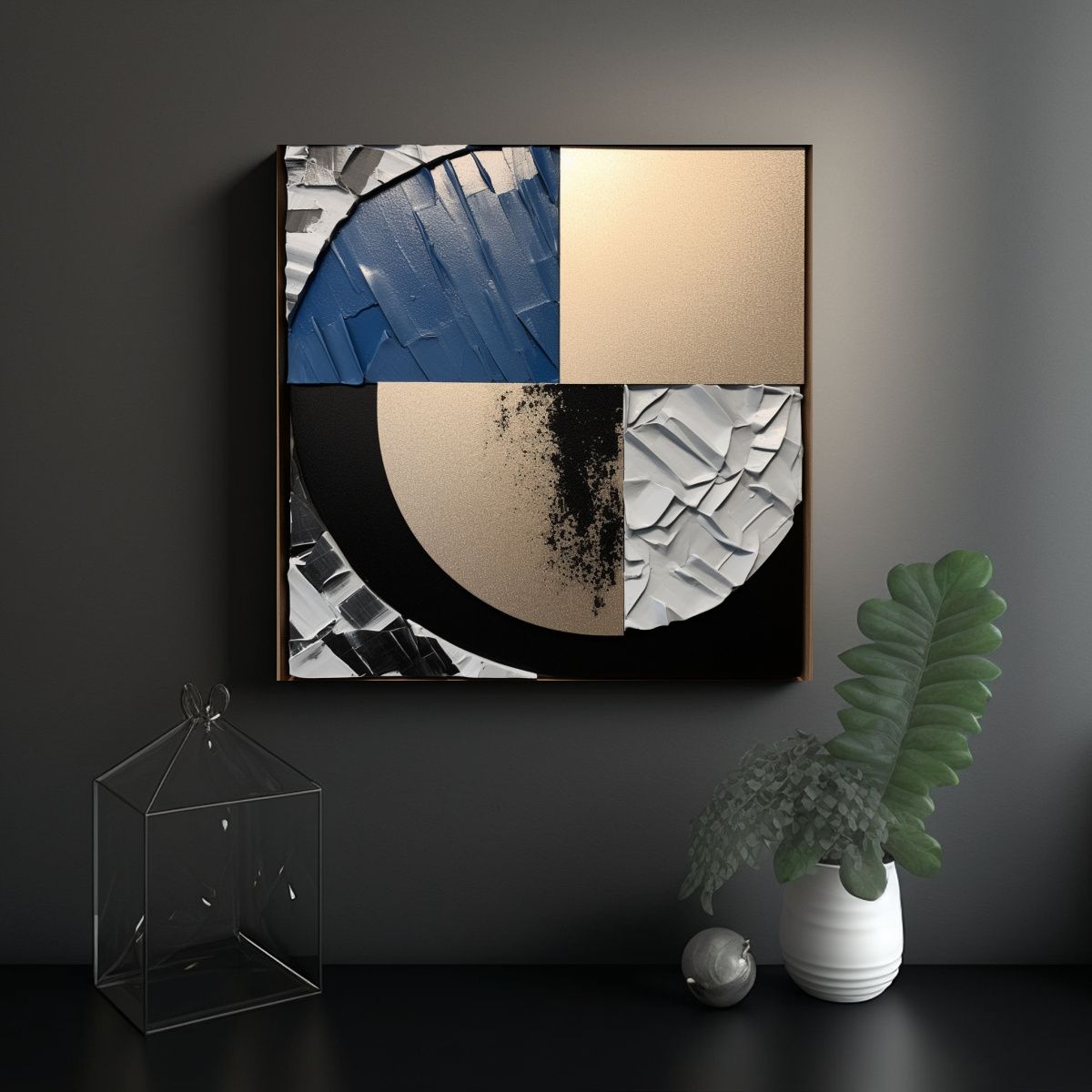 GENERICO - Cuadro Moderno Exclusivo Azul Y Negro Con Franja 50x50 Cm