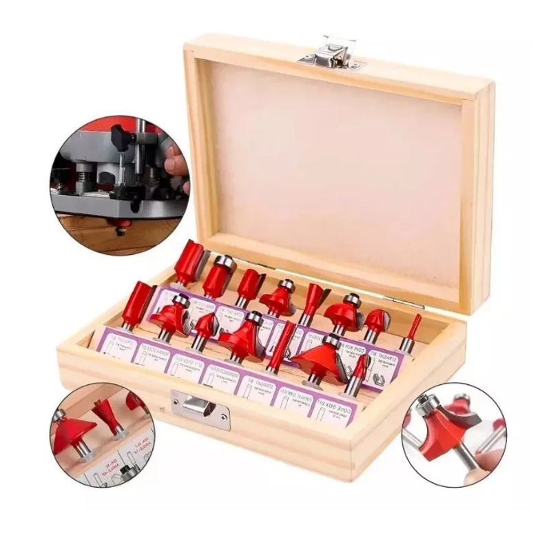 GENERICO - Set 15 Fresas Madera Toma 1/4 6.35mm - Router Tupi Fresadora