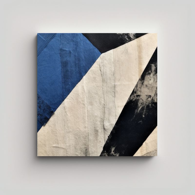 GENERICO - Cuadro Decorativo Azul Y Negro Con Franja Negra: 90x90 Cm
