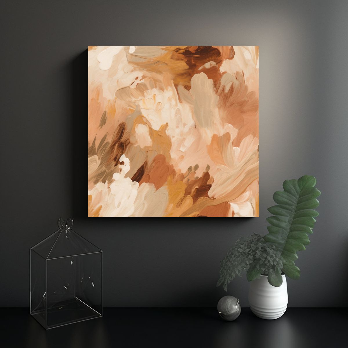 GENERICO - Pintura Abstracta Majestuosa En Tonos Marrones Y 60x60 Cm