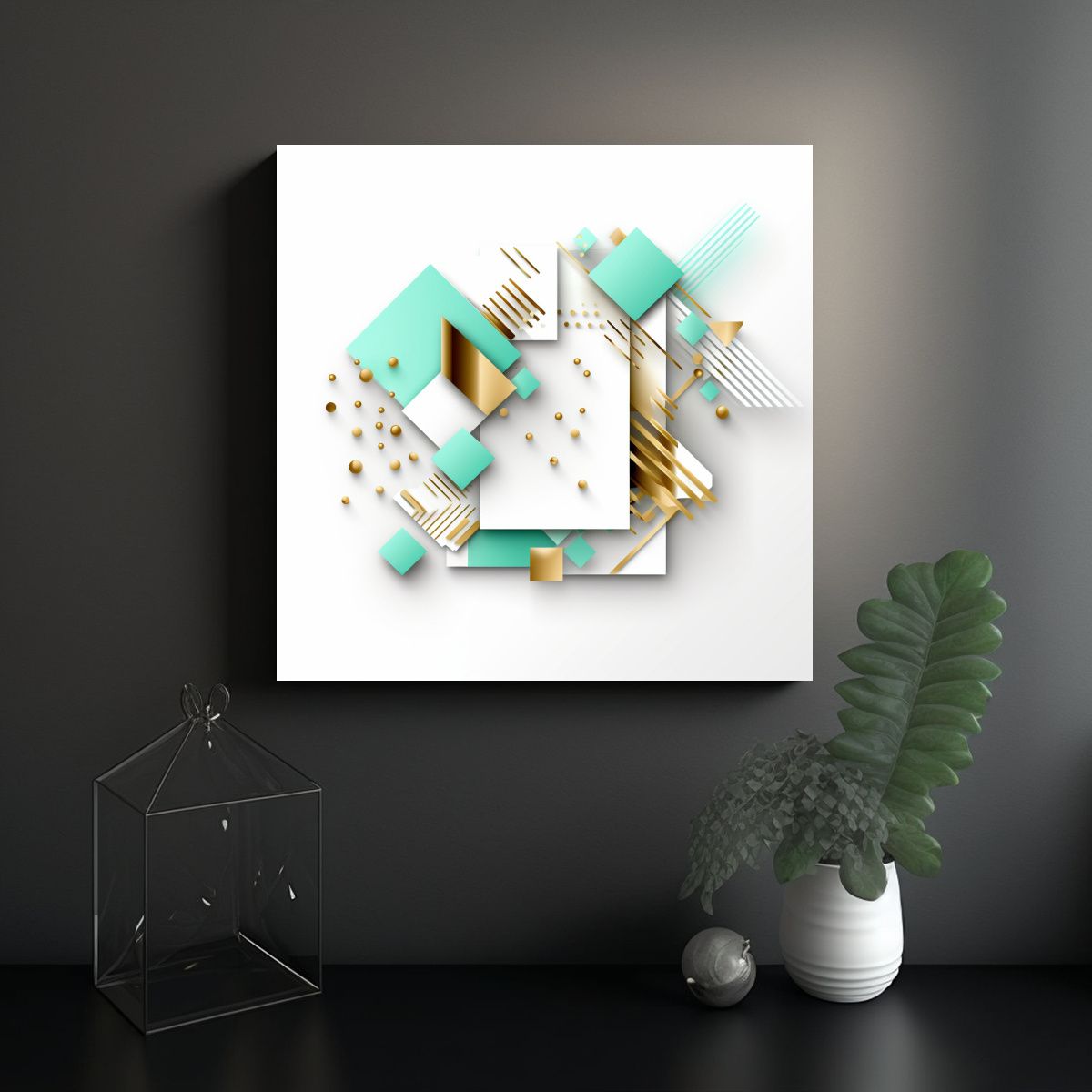 GENERICO - Cuadro Abstracta Contraste Blanco Dorado En 90x90 Cm