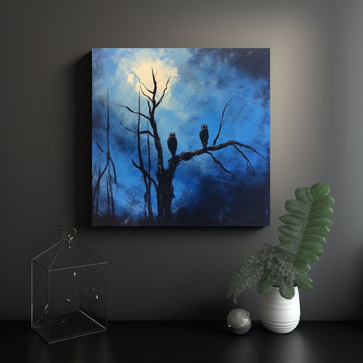 GENERICO - Cuadro Abstracto Exuberante: Dos Búhos En Un 90x90 Cm