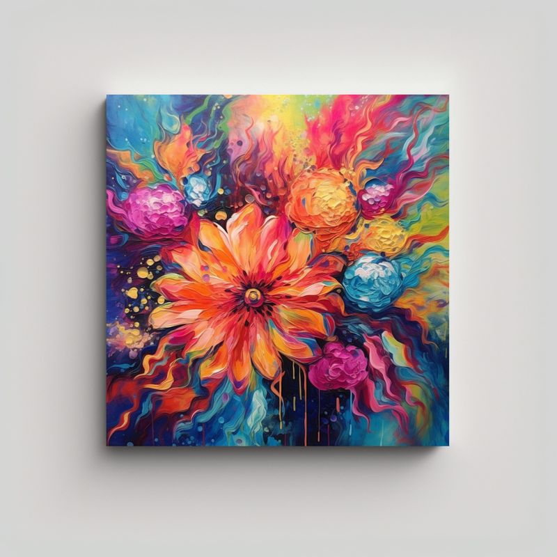 GENERICO - Cuadro Lienzo Flores Abstractas Vibrantes. 60x60 Cm