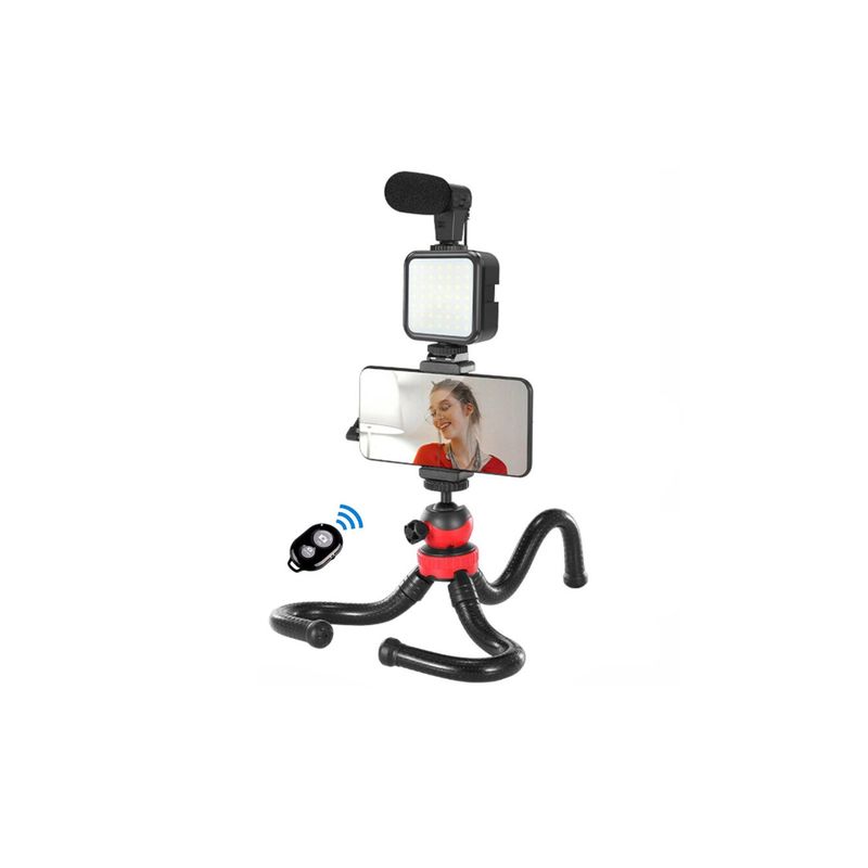 IMPORTCLICK - Kit Streaming Smartphone Trípode Flexible Luz Micrófono Con Control Remoto