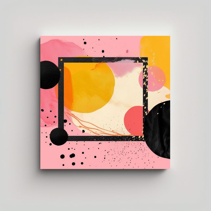 GENERICO - Cuadro Moderno Dormitorio Marco Rosa Y Amarillo 90x90 Cm