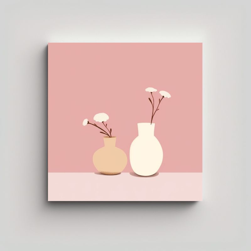 GENERICO - Arte Abstracto De Flores En Jarrón En Fondo Rosa 60x60 Cm