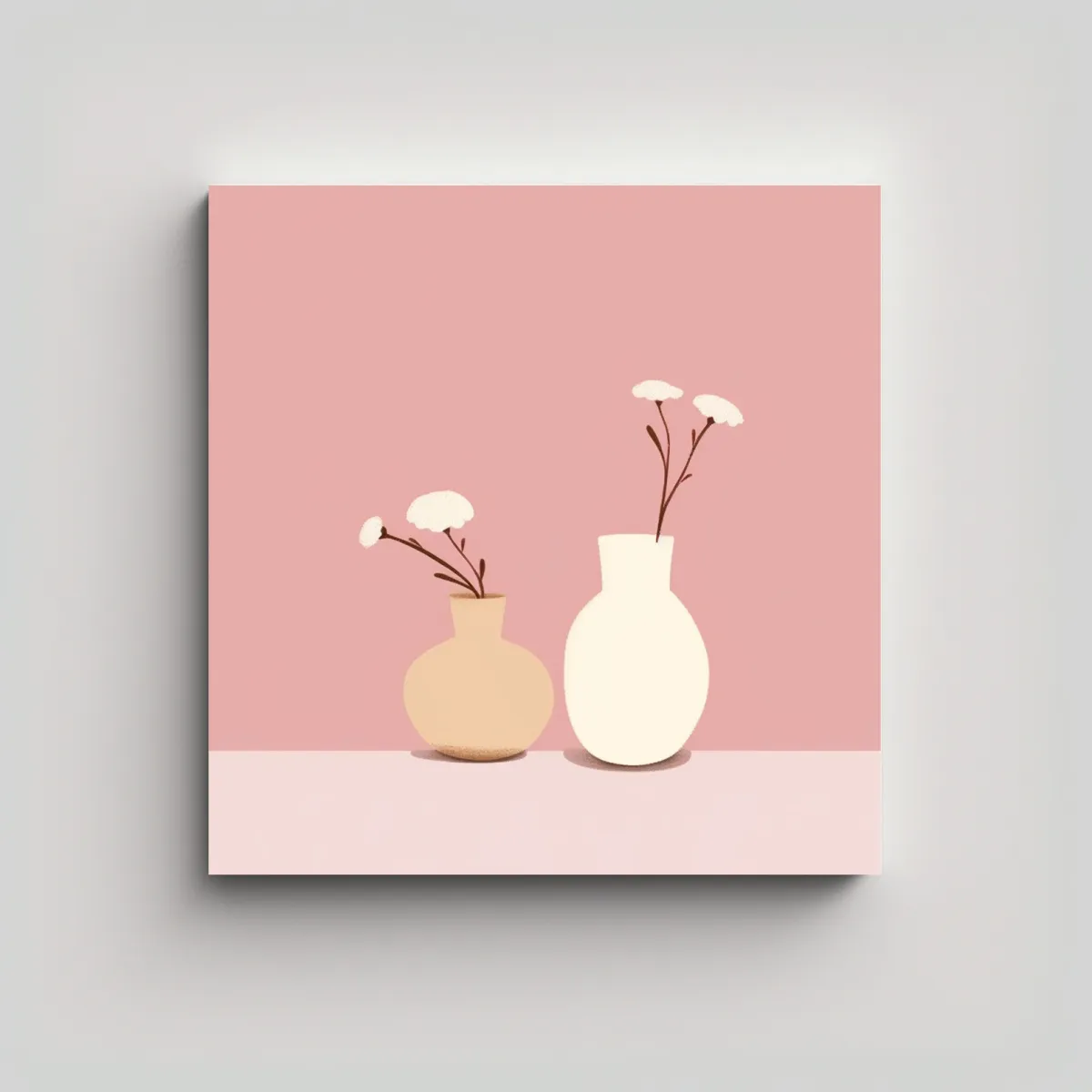 GENERICO - Arte Abstracto De Flores En Jarrón En Fondo Rosa 50x50 Cm