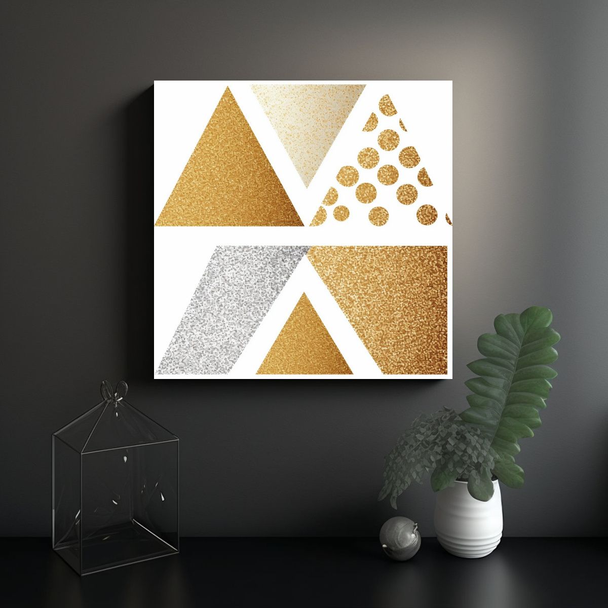 GENERICO - Cuadro Abstracto Con Recorte De Purpurina Dorada 90x90 Cm