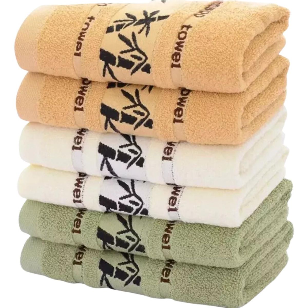 IMPORTCLICK - Set 6 Toallas Algodón Super Suave 450G 75X140 CM Diseño Bambú IMPORTCLICK