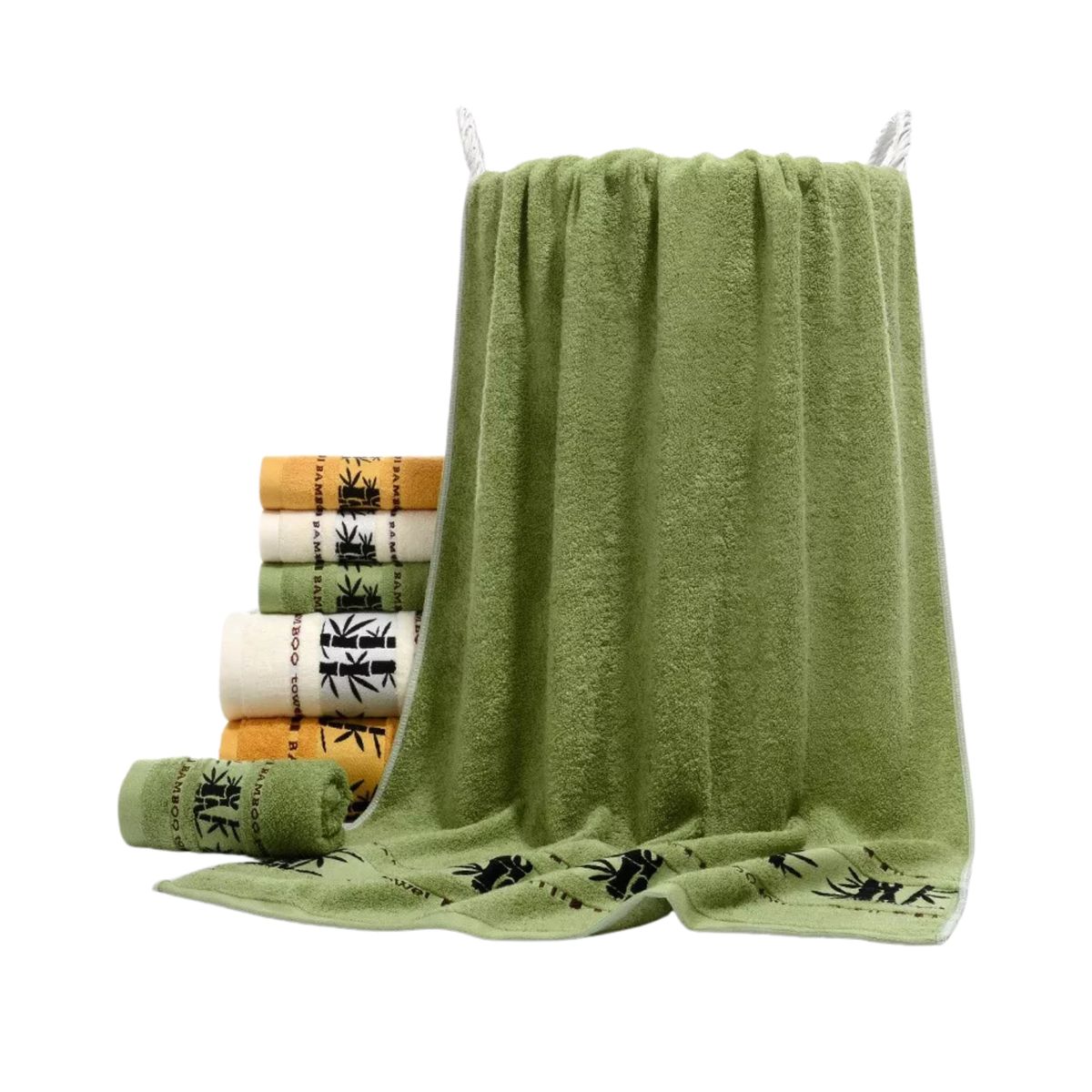 IMPORTCLICK - Set 4 Toallas Algodón Super Suave 450G 75X140 CM Diseño Bambú