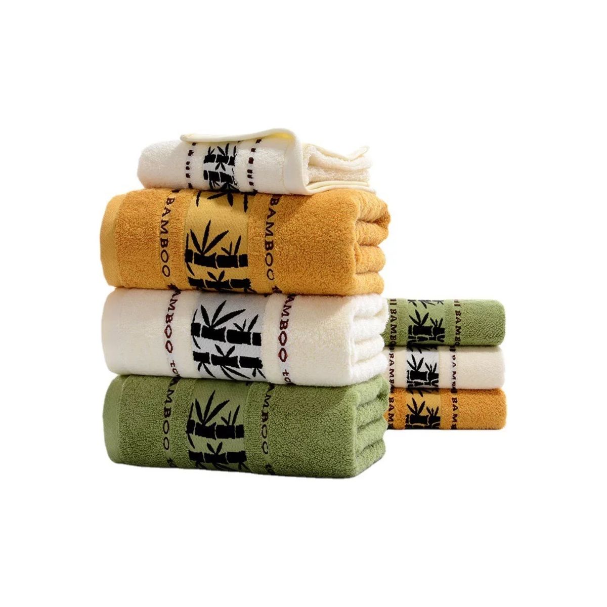 IMPORTCLICK - Set 4 Toallas Algodón Super Suave 450G 75X140 CM Diseño Bambú