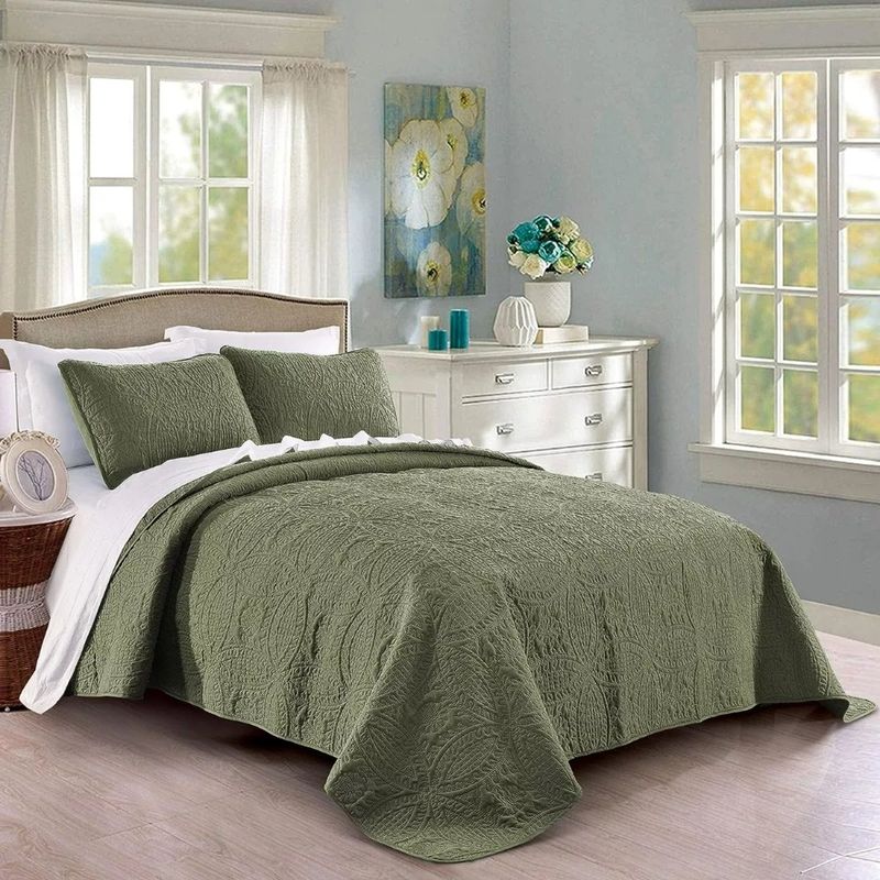 IMPORTCLICK - Cubrecama Quilt Reversible Queen 228x228 CM Más Fundas Almohada Verde IMPORTCLICK