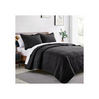 Cubrecama Quilt Reversible Queen 228x228 CM Más Fundas Almohada Negro