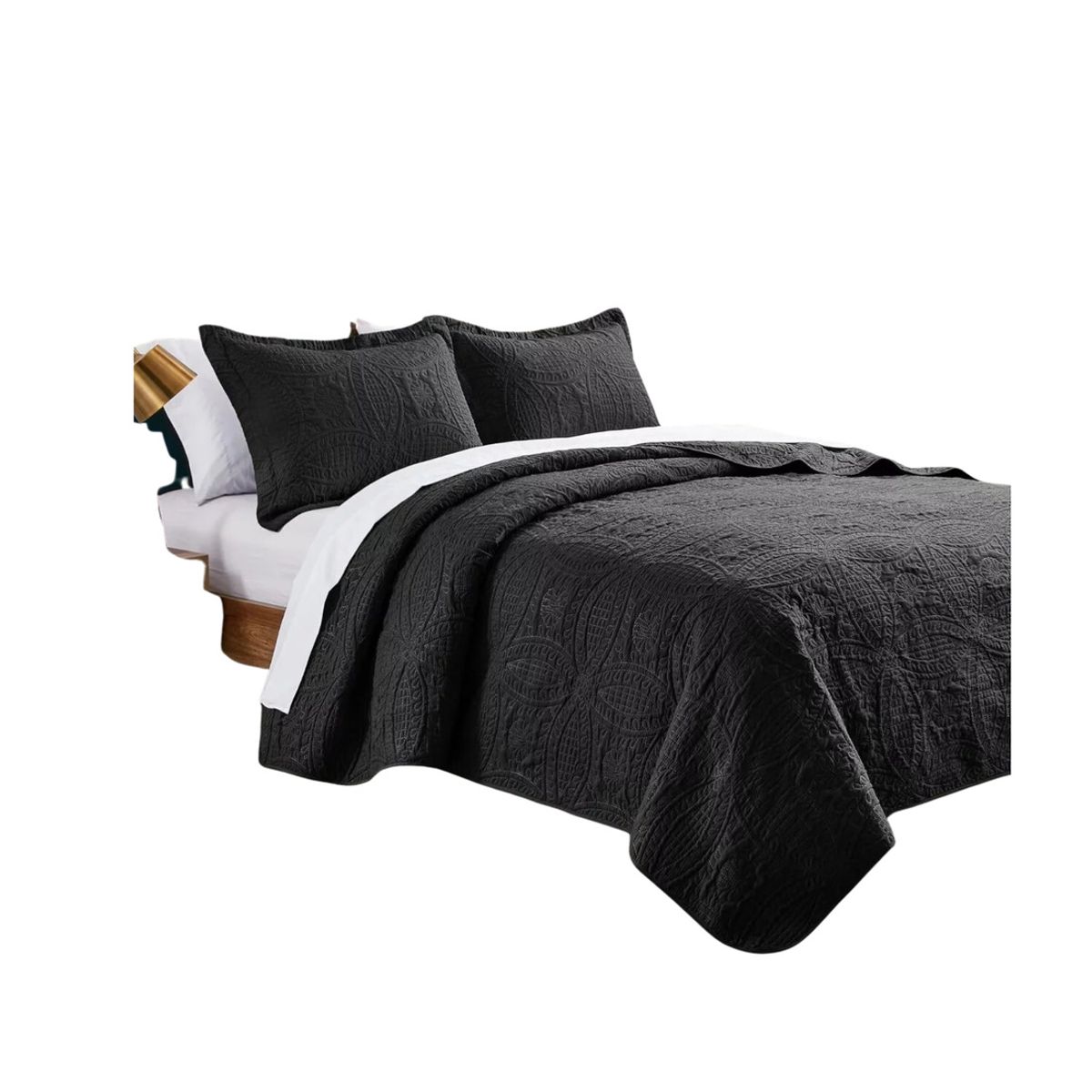 IMPORTCLICK - Cubrecama Quilt Reversible Queen 228x228 CM Más Fundas Almohada Negro