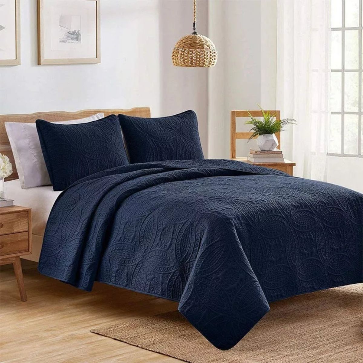 IMPORTCLICK - Cubrecama Quilt Reversible Queen 228x228 CM Más Fundas Almohada Azul - Azul