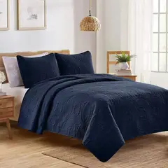 IMPORTCLICK - Cubrecama Quilt Reversible Queen 228x228 CM Más Fundas Almohada Azul - Azul