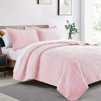 Cubrecama Quilt Reversible Queen Más Fundas Almohada Rosa Blanco