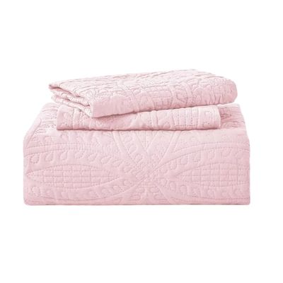 Imagen 2 del producto Cubrecama Quilt Reversible Queen Más Fundas Almohada Rosa Blanco