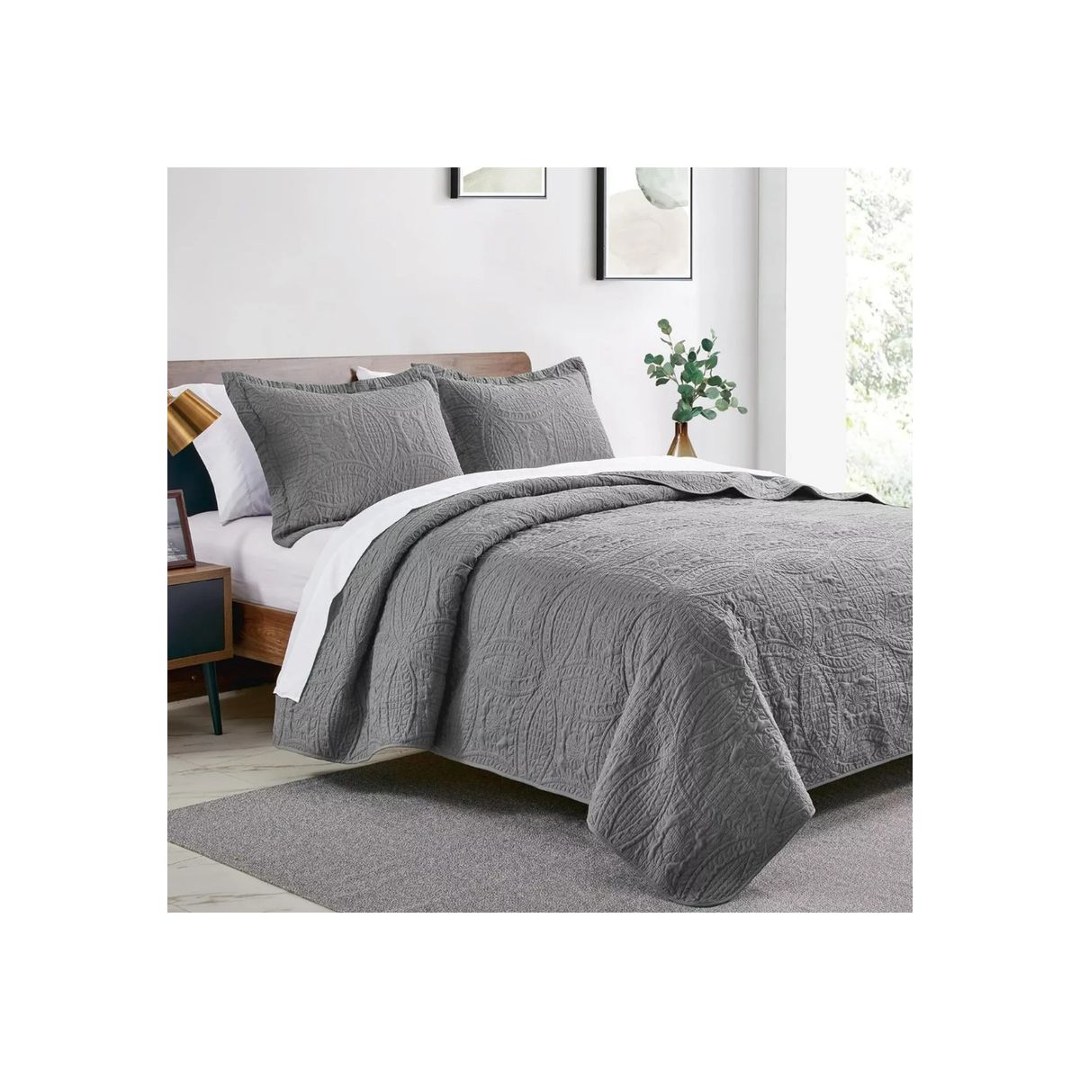 IMPORTCLICK - Cubrecama Quilt Reversible Queen 228x228 CM Más Fundas Almohada Gris