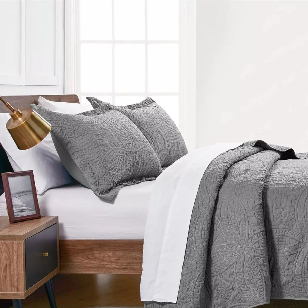 IMPORTCLICK - Cubrecama Quilt Reversible Queen 228x228 CM Más Fundas Almohada Gris