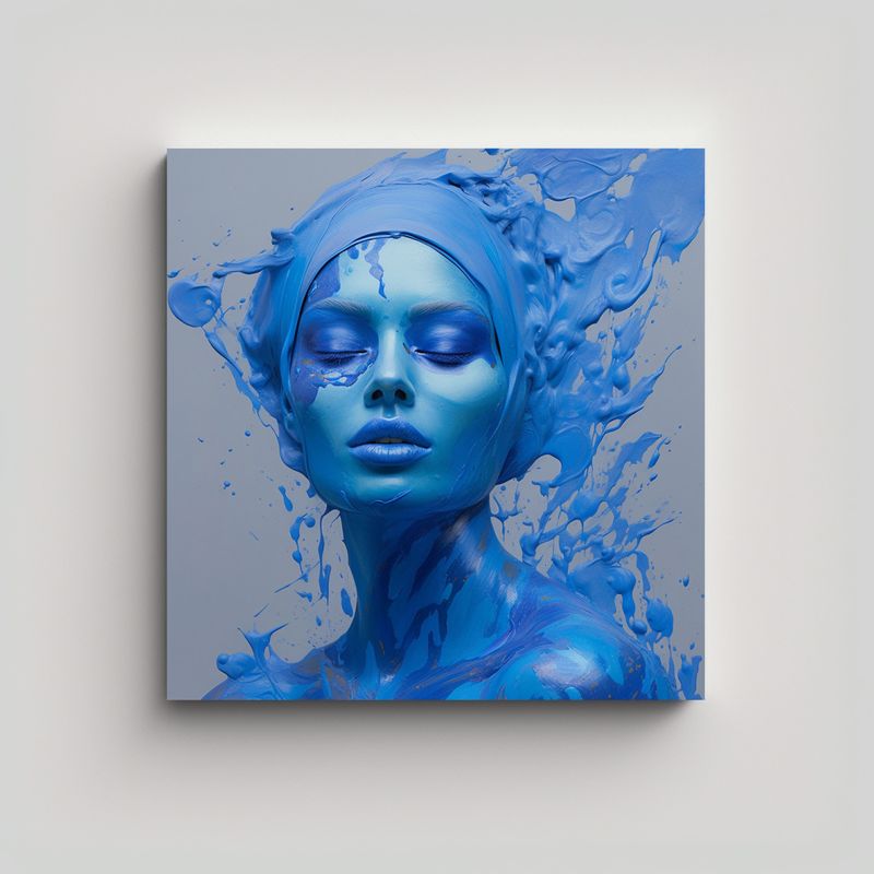 GENERICO - Arte De Pintura Azul Con Motivo En Imagen De Canva 80x80 Cm