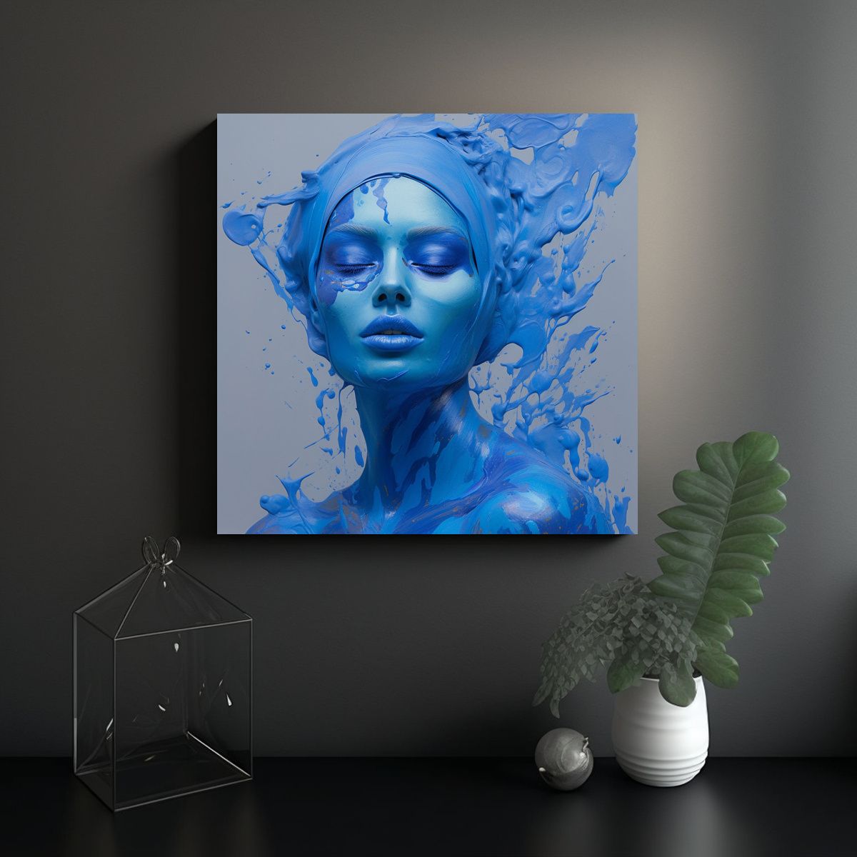 GENERICO - Arte De Pintura Azul Con Motivo En Imagen De Canva 80x80 Cm