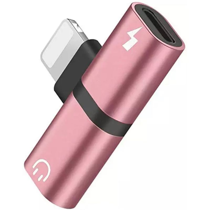 GENERICO - Adaptador 2 en 1 Lightning Rosado