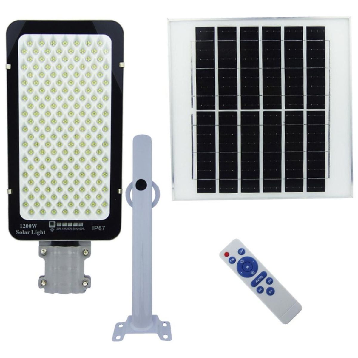 IMPORTCLICK - Foco Brazo Solar 1200 Watt 688 LED Placa Metalindicador Carga Control Remoto