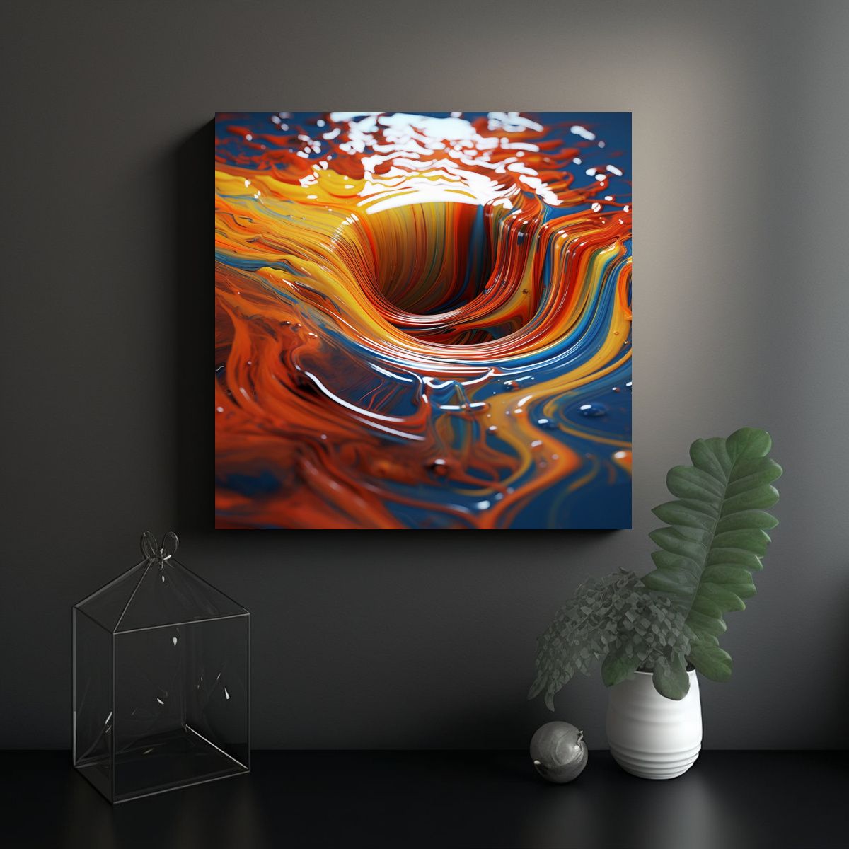 GENERICO - Cuadro En Bastidor Moderno Abstracto Brillante V5 90x90 Cm