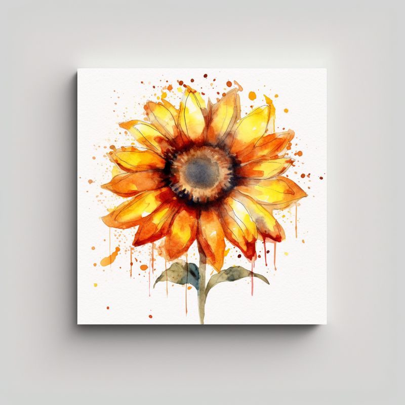 GENERICO - Pintura Abstracta De Girasol Acuarela En Fondo 60x60 Cm