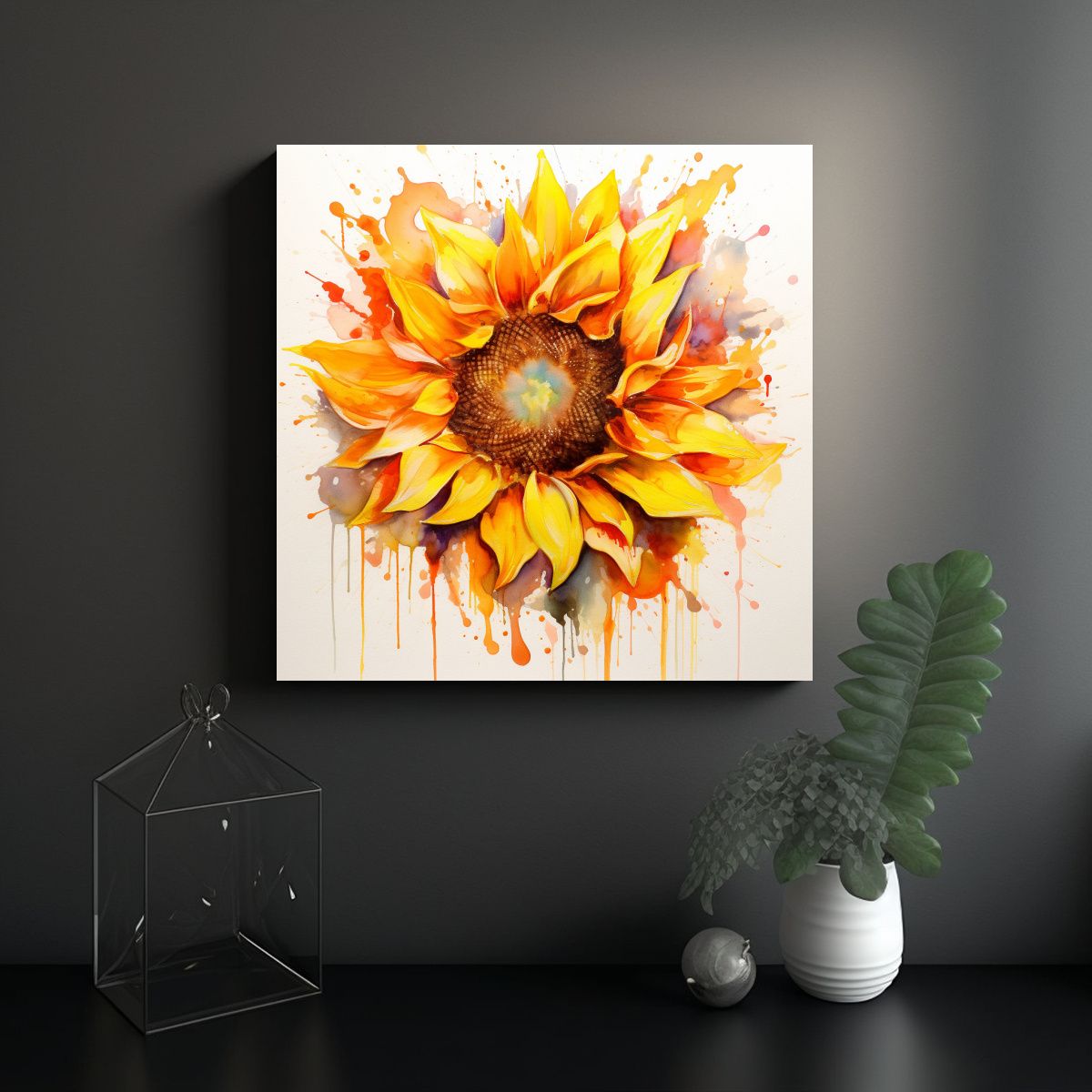 GENERICO - Pintura Decorativa De Girasol Acuarela Horizontal 60x60 Cm