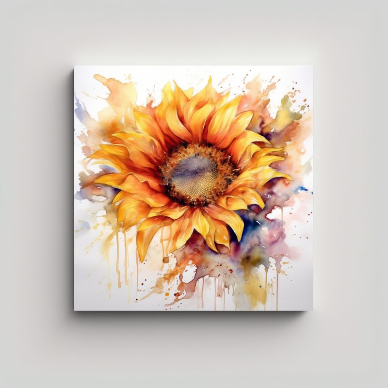 GENERICO - Cuadro Moderno Adorable Girasol Acuarela Sobre 60x60 Cm