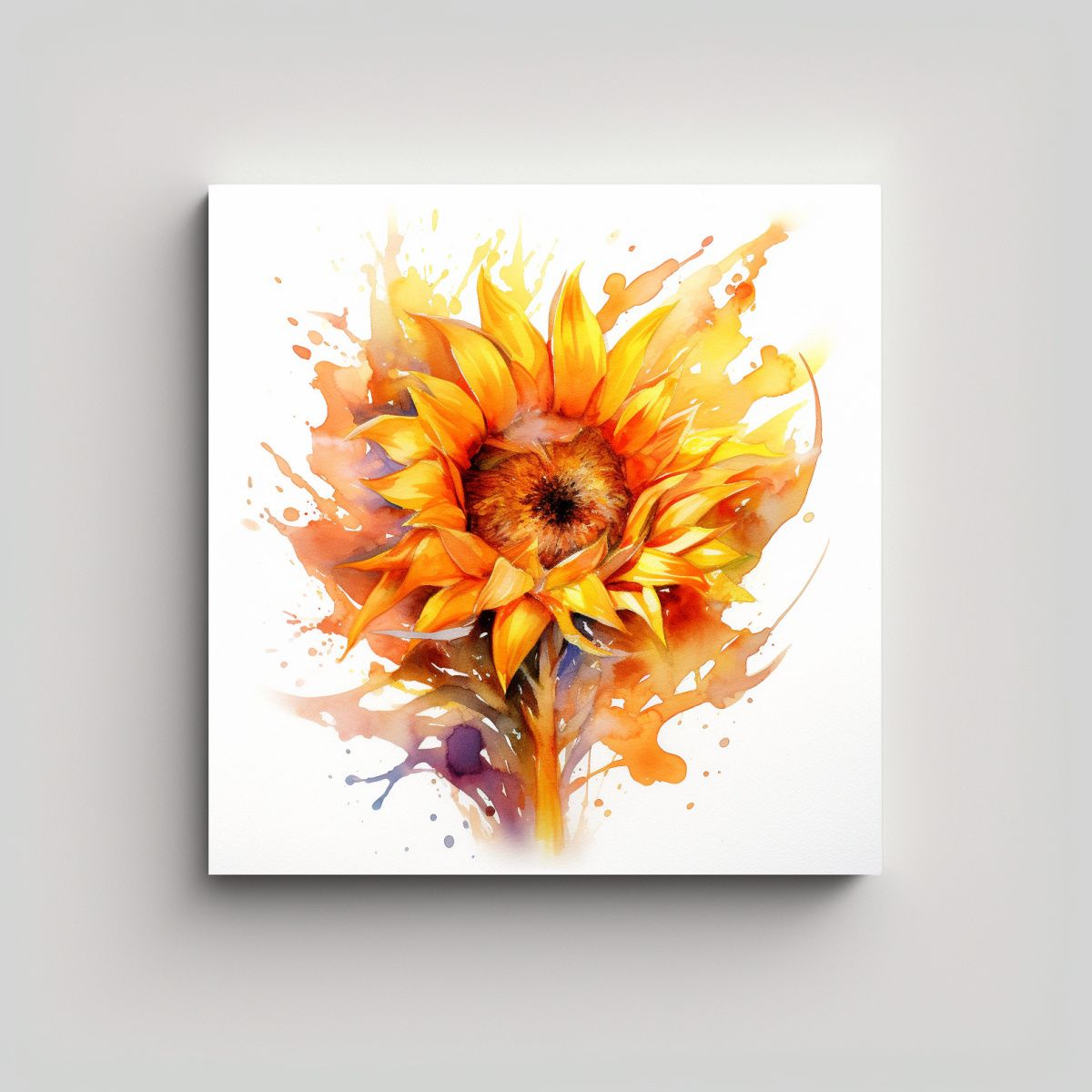 GENERICO - Pintura Floral Acuarela Girasol Sobre Fondo 50x50 Cm