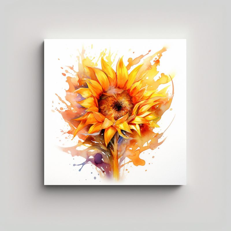 GENERICO - Pintura Floral Acuarela Girasol Sobre Fondo 50x50 Cm